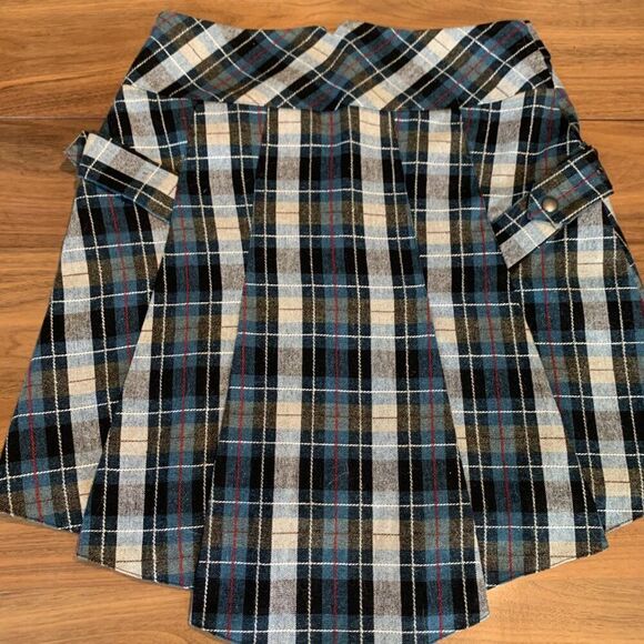 Skirt, plaid, kilt, high low hem, belted, sparkle lurex, EUC, sz Med, - Picture 3 of 15